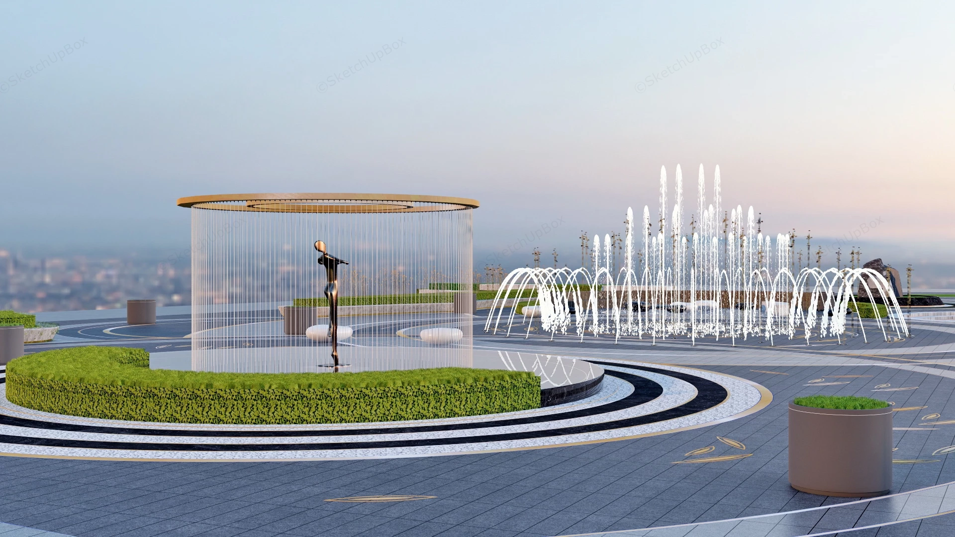 Plaza Fountain Design sketchup model preview - SketchupBox
