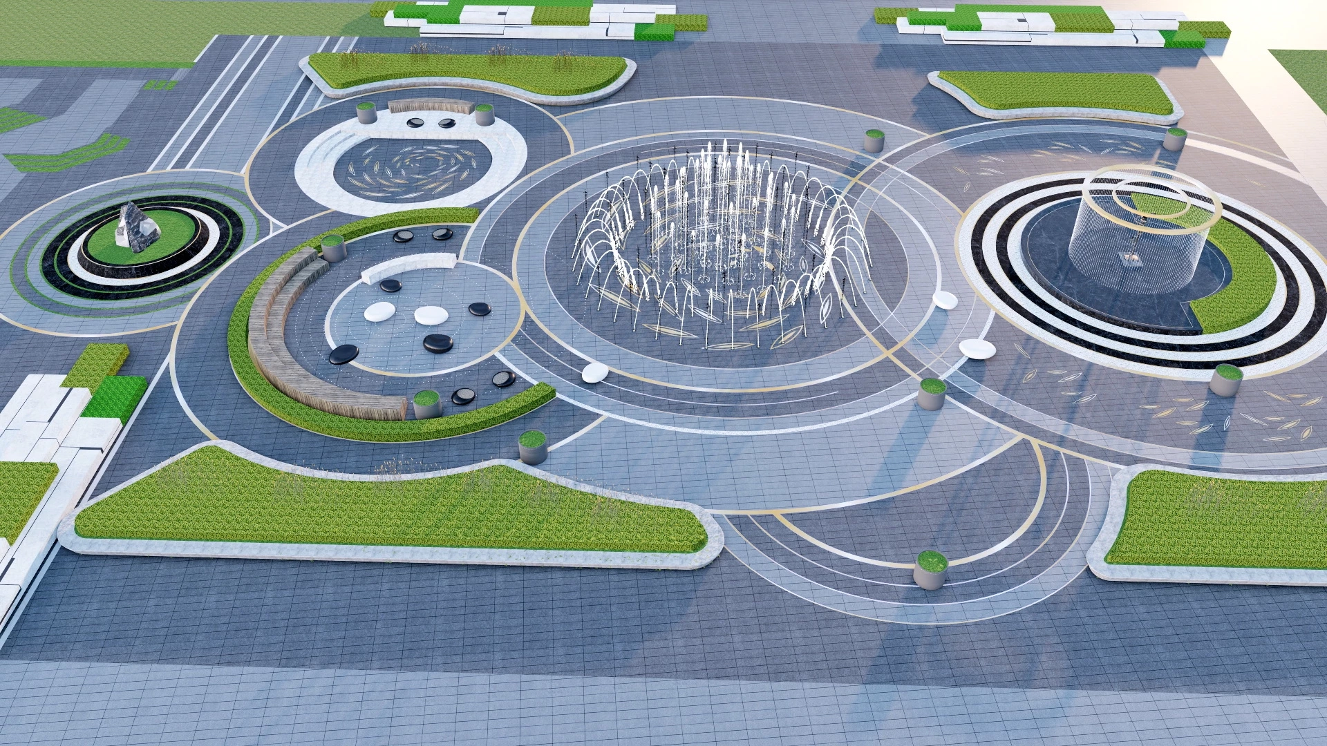 Plaza Fountain Design sketchup model preview - SketchupBox