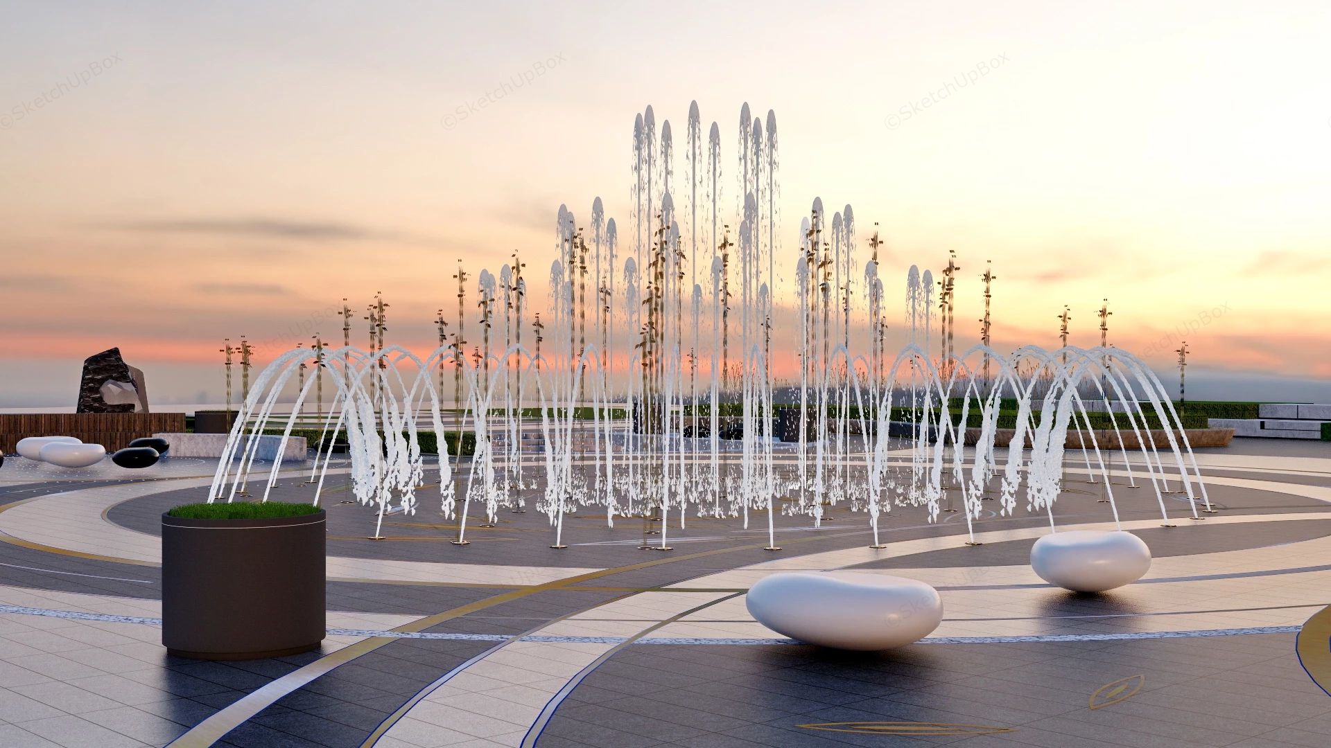 Plaza Fountain Design sketchup model preview - SketchupBox