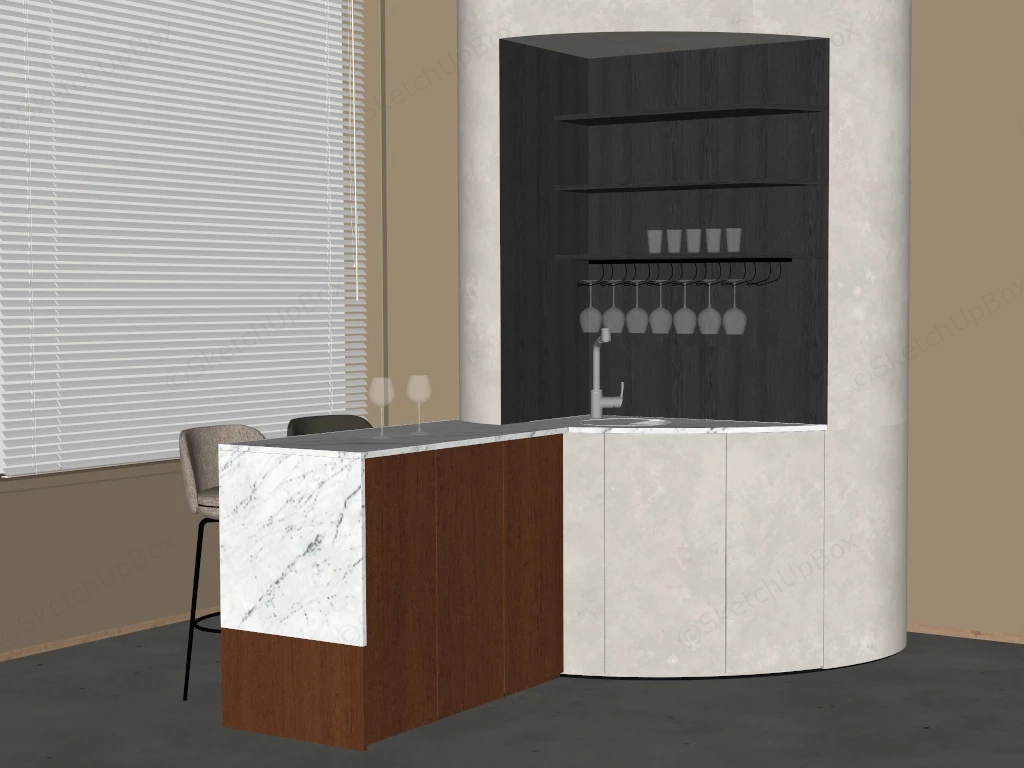 Corner Home Bar Design sketchup model preview - SketchupBox