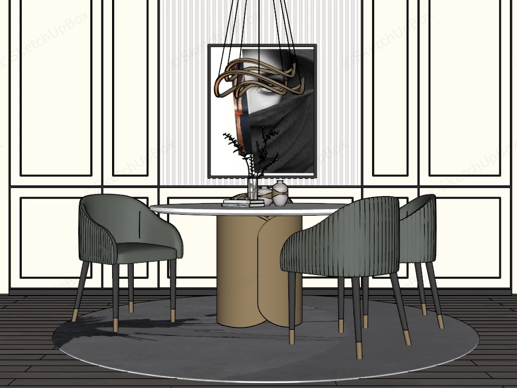 Round Luxury Dining Table Set sketchup model preview - SketchupBox