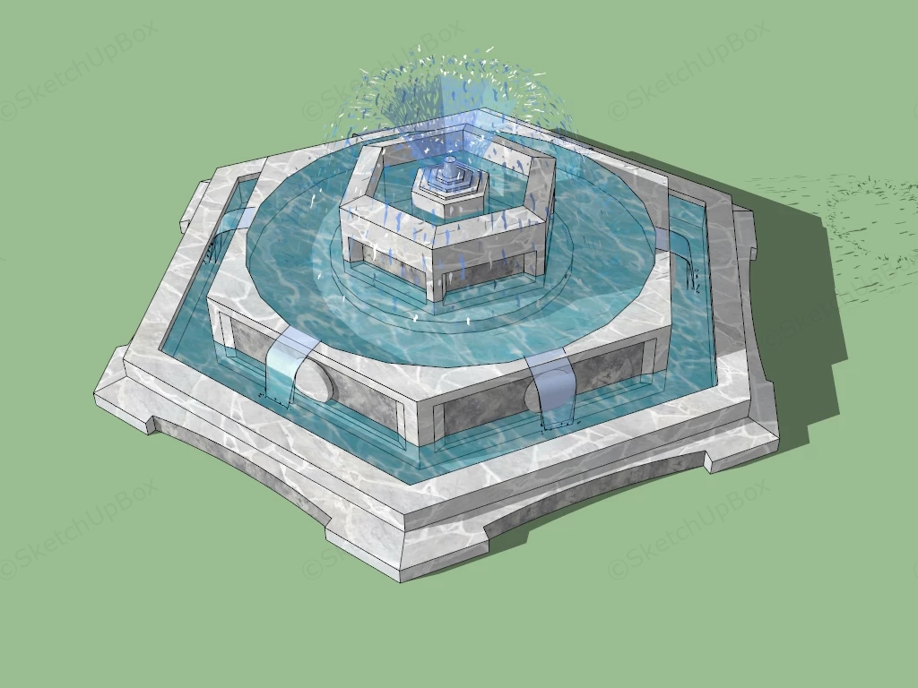 Hexagonal Fountain sketchup model preview - SketchupBox