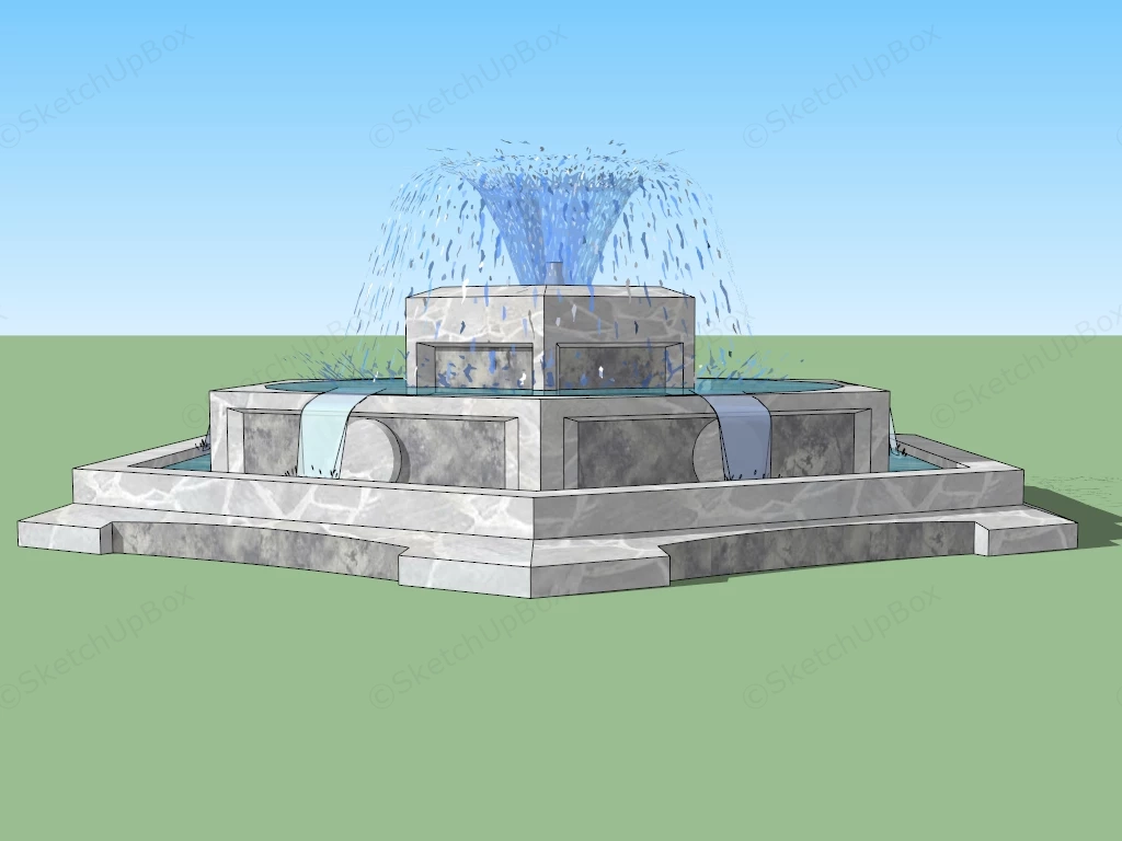 Hexagonal Fountain sketchup model preview - SketchupBox