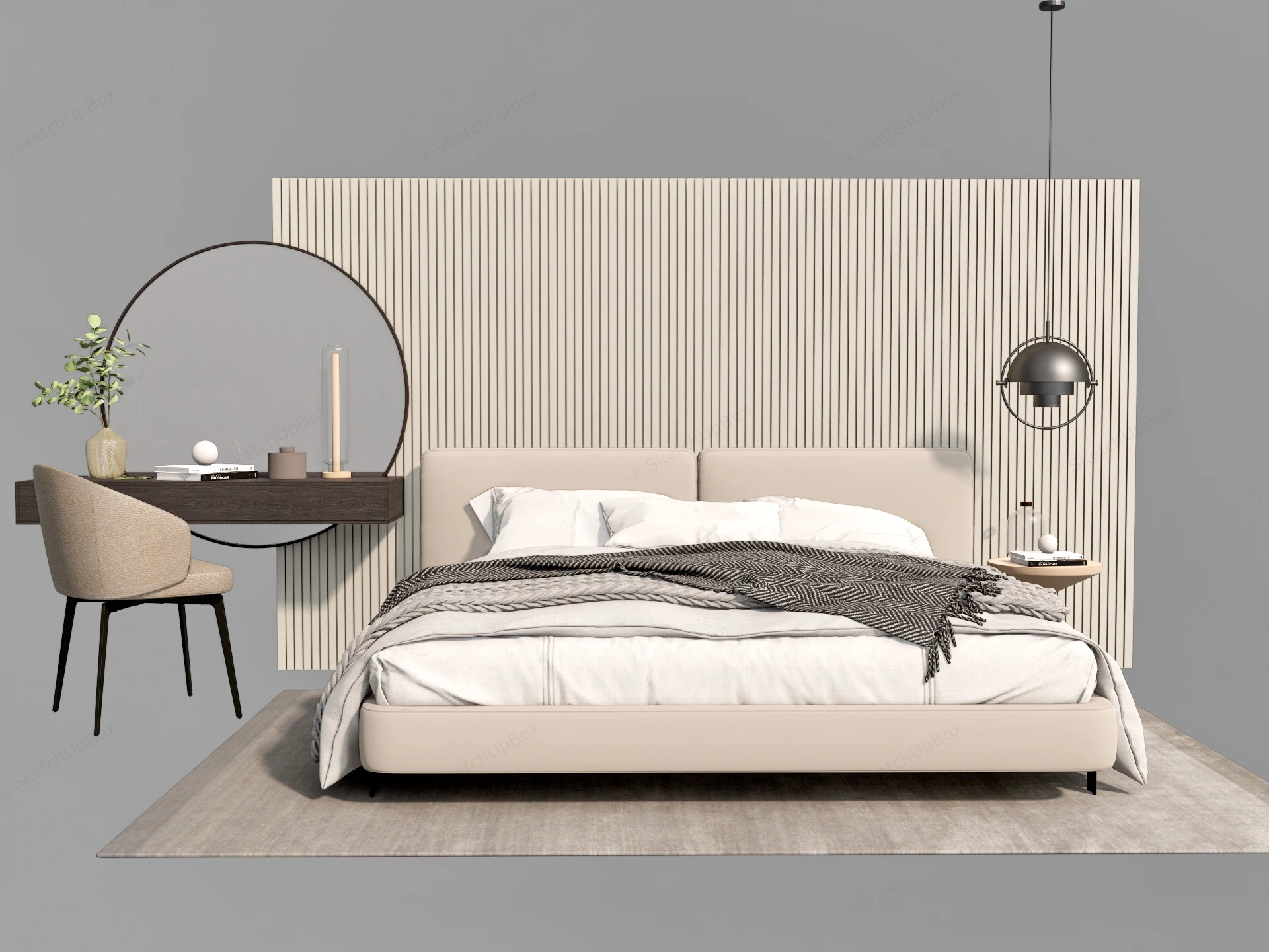 Beige Leather Bed And Dressing Table Set sketchup model preview - SketchupBox