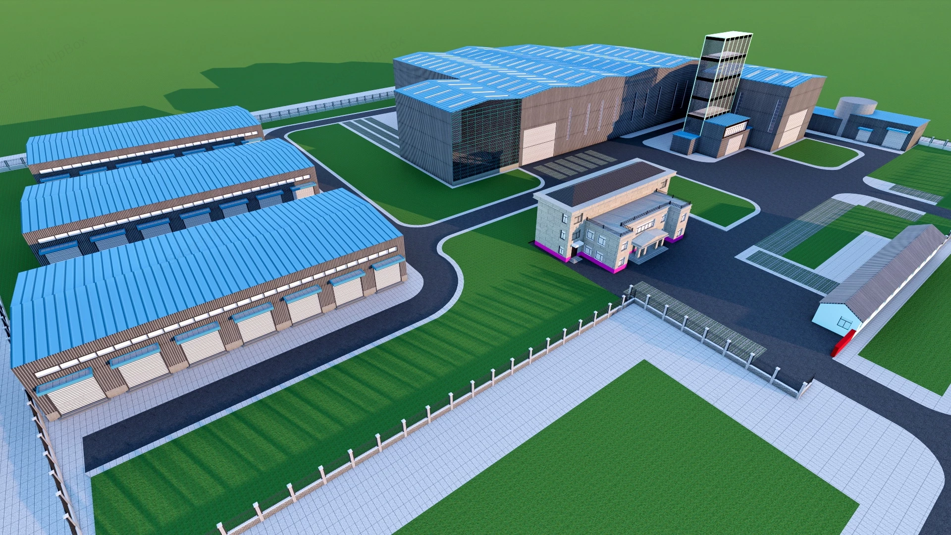 Modern Industrial Commercial Buildings sketchup model preview - SketchupBox