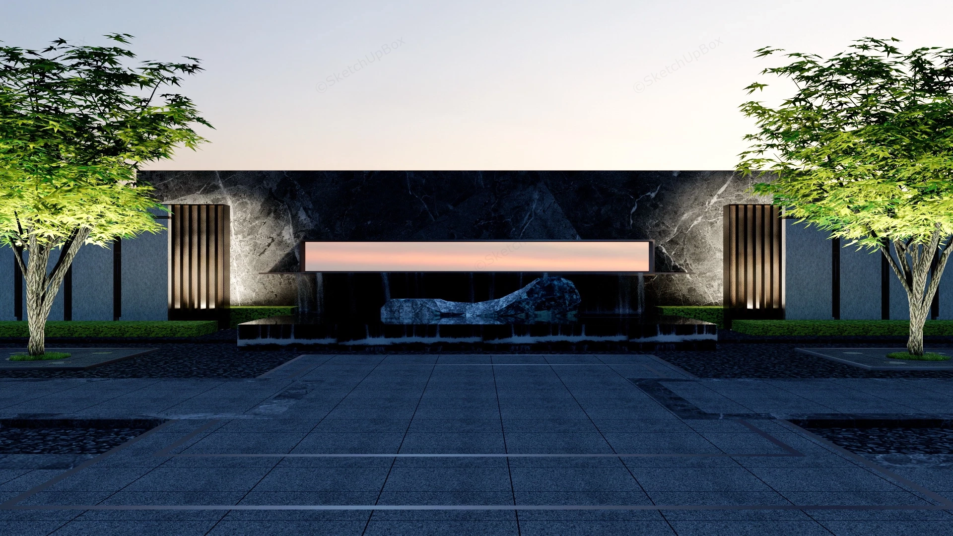 Large Waterfall Wall Fountain Design sketchup model preview - SketchupBox