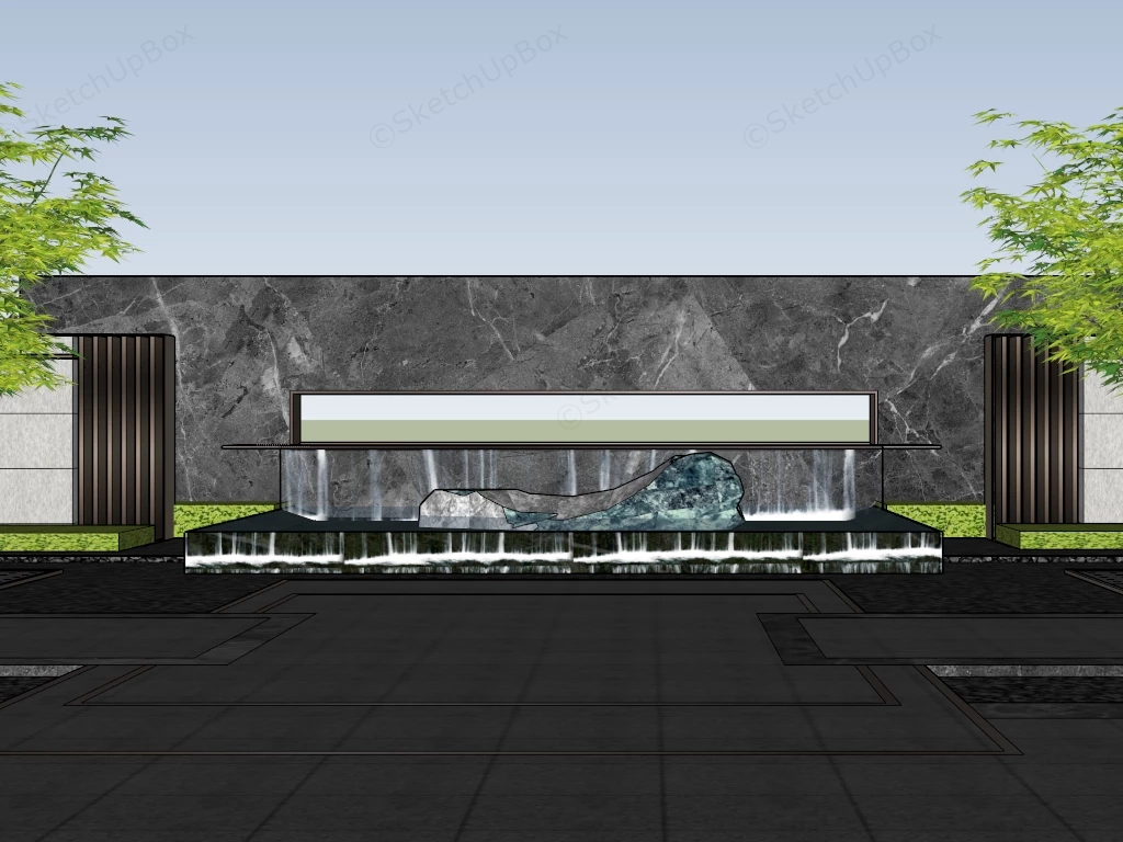 Large Waterfall Wall Fountain Design sketchup model preview - SketchupBox