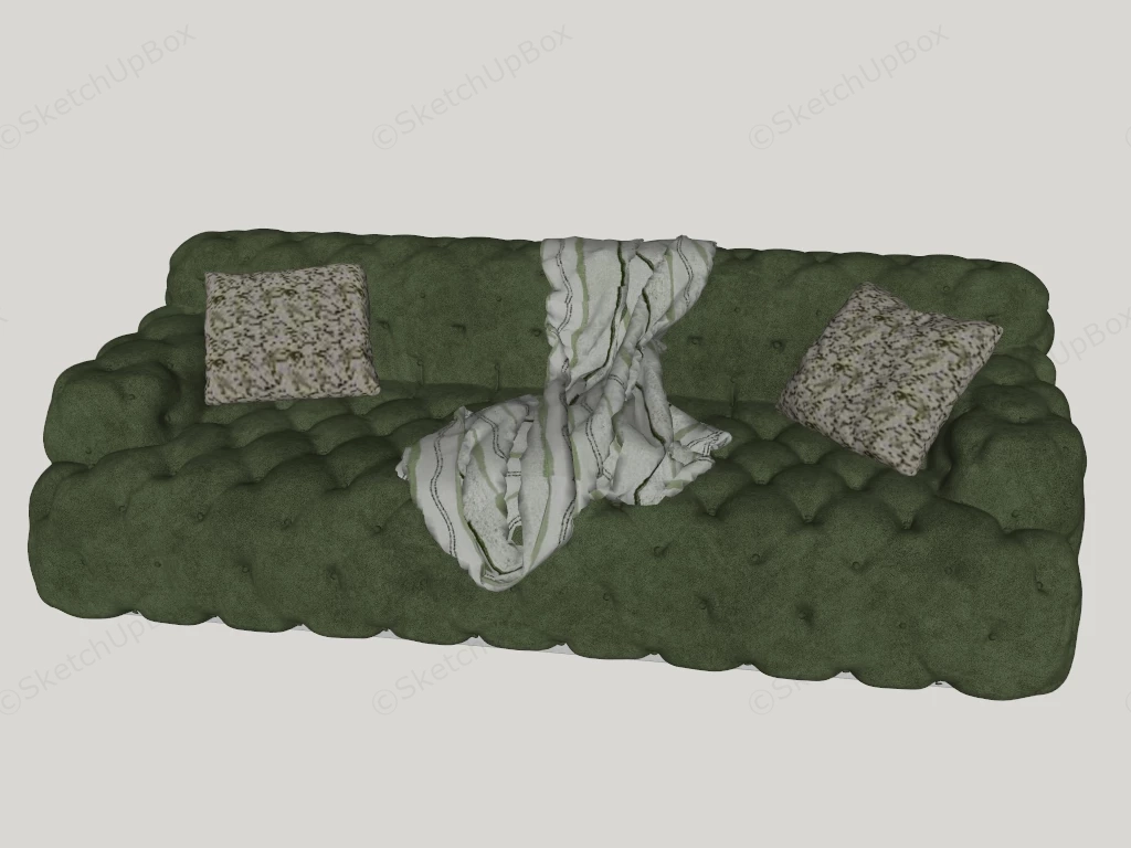 Olive Green Velvet Sofa sketchup model preview - SketchupBox
