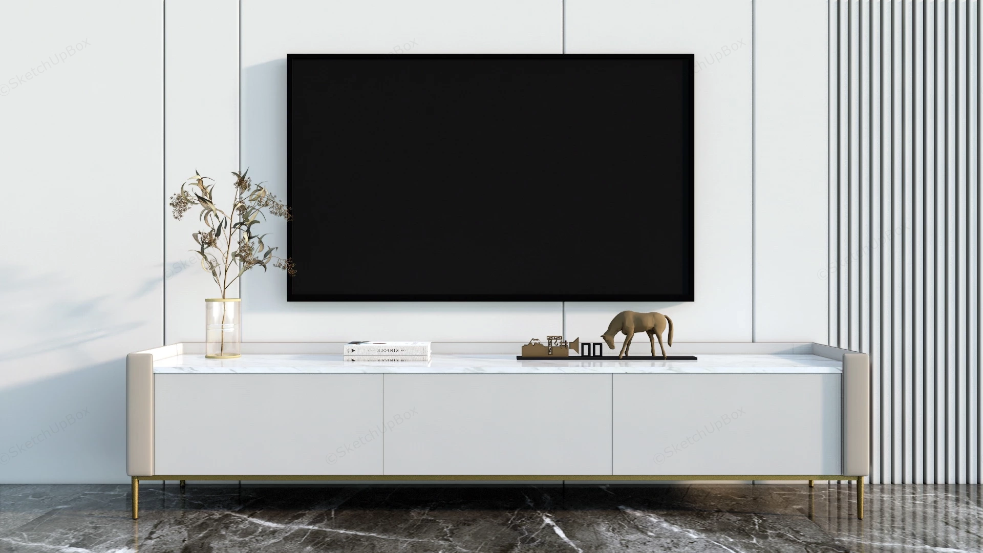 Long White TV Stand sketchup model preview - SketchupBox