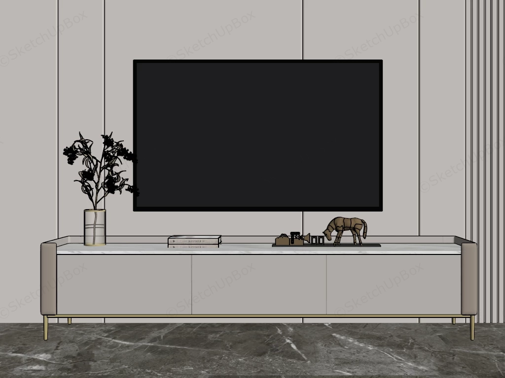 Long White TV Stand sketchup model preview - SketchupBox