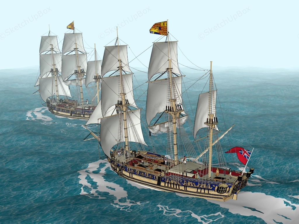 1800s Royal Navy Frigate sketchup model preview - SketchupBox