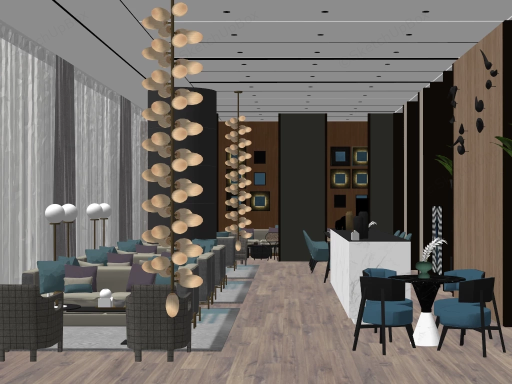 Elegant Coffee Shop sketchup model preview - SketchupBox