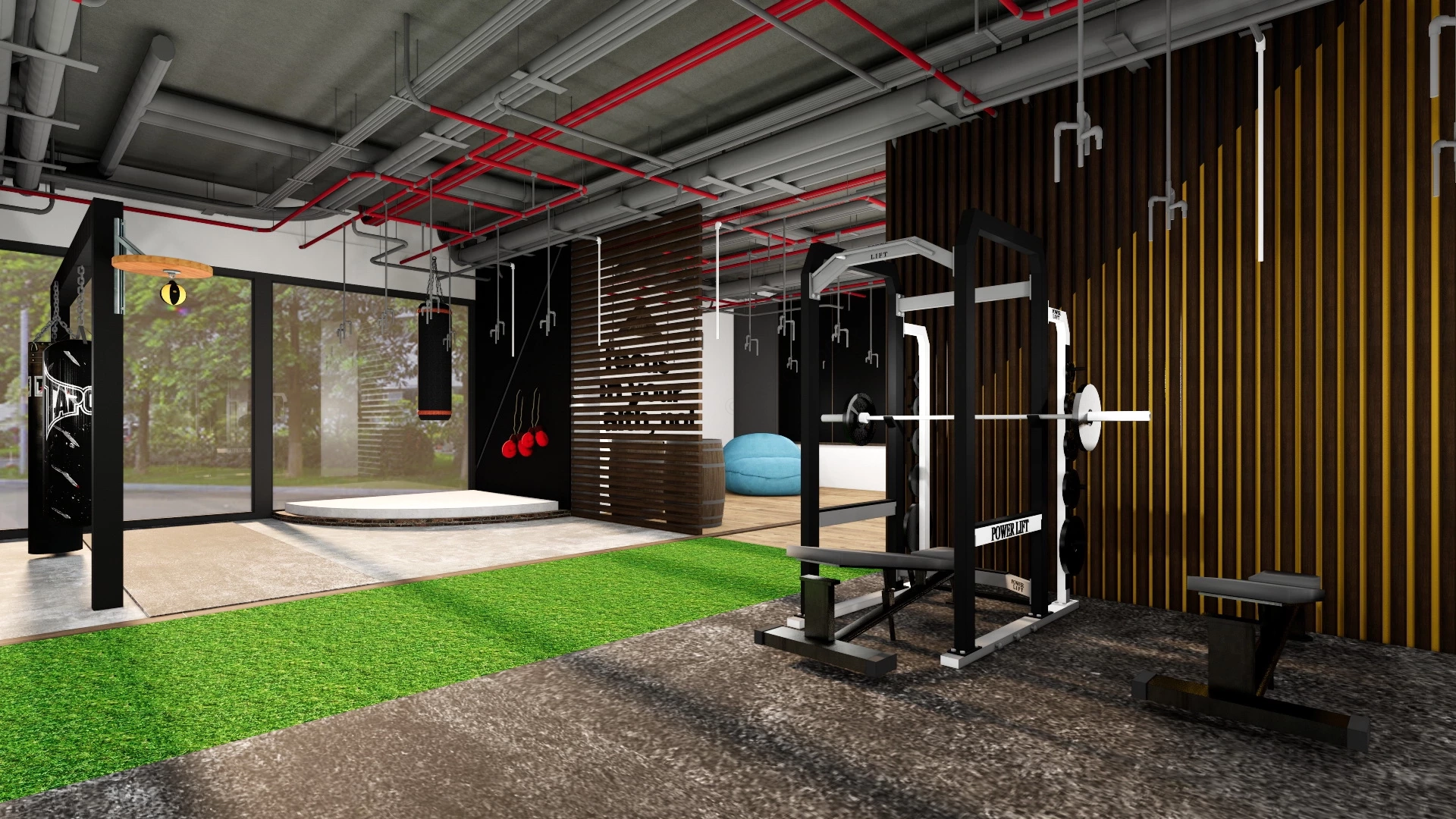 Industrial Gym Fitness Center sketchup model preview - SketchupBox
