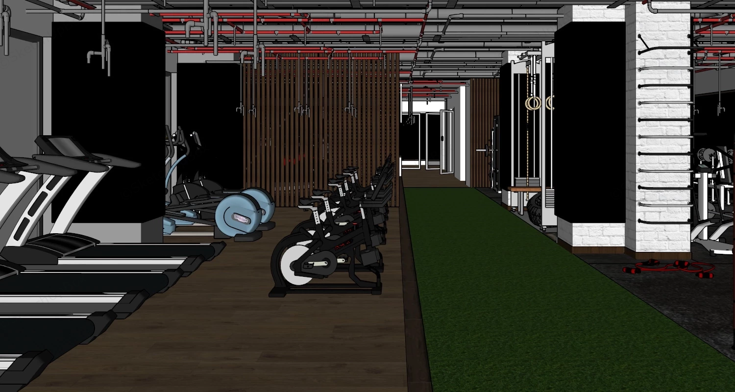 Industrial Gym Fitness Center sketchup model preview - SketchupBox