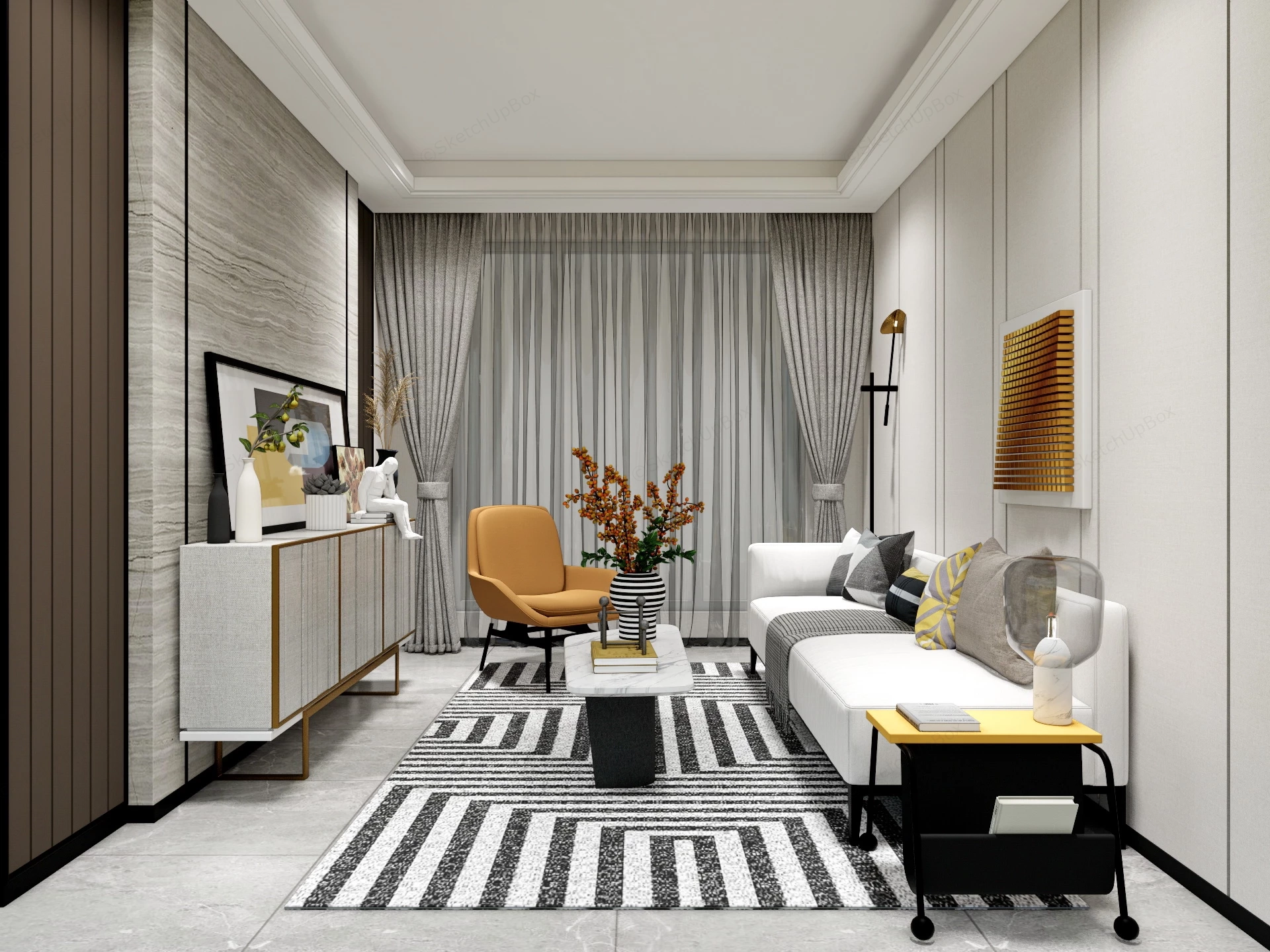 Narrow Living Room Design sketchup model preview - SketchupBox