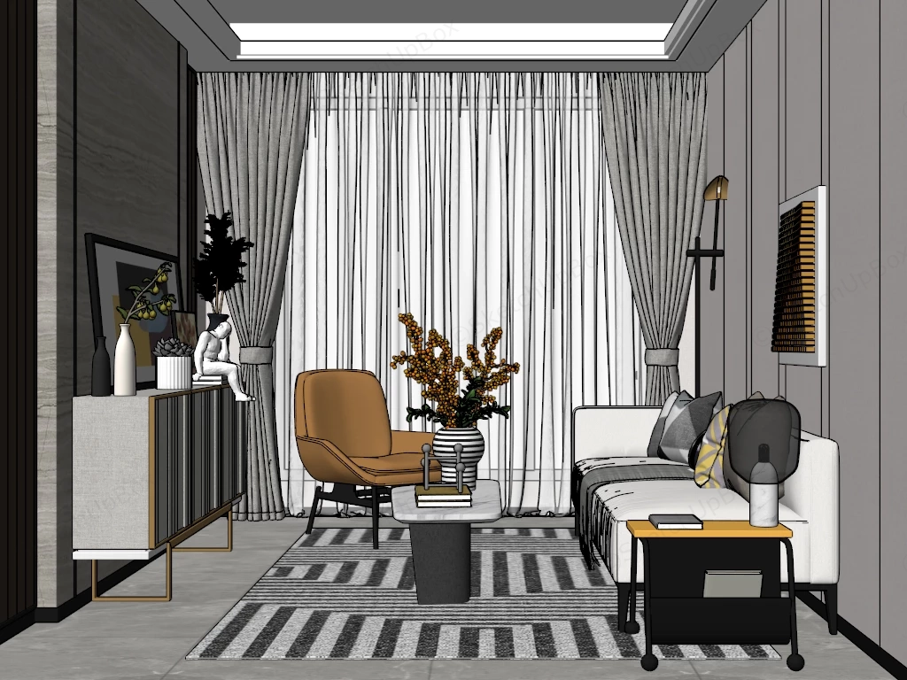 Narrow Living Room Design sketchup model preview - SketchupBox