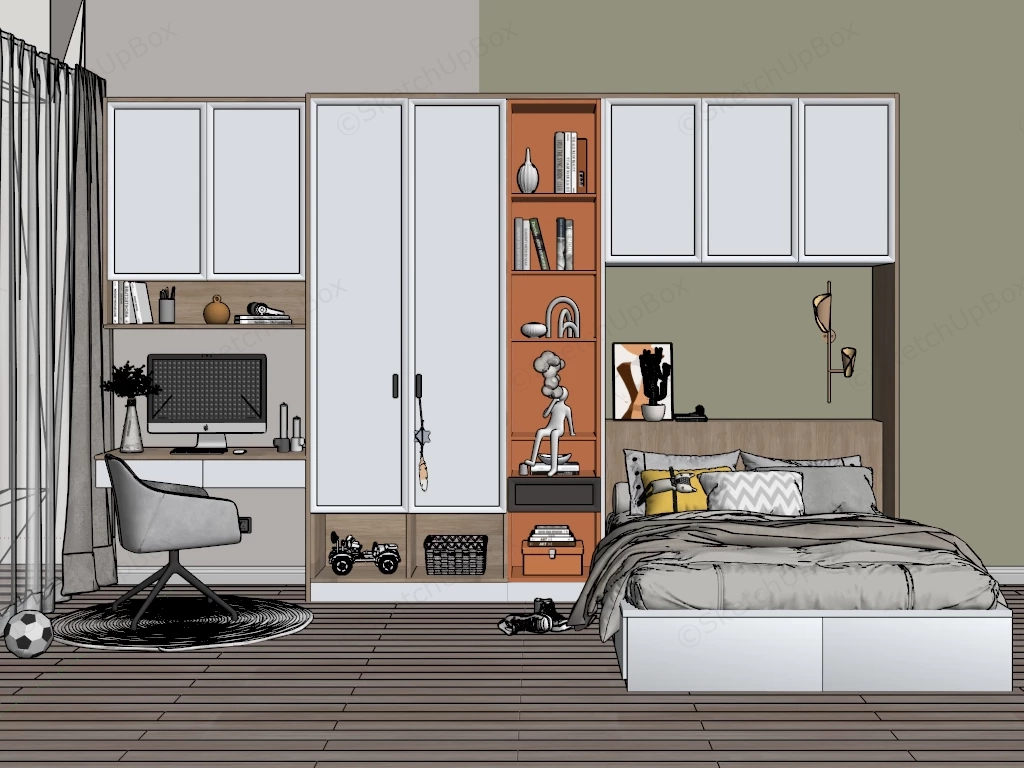 Teenage Boys Room Decorating Idea sketchup model preview - SketchupBox