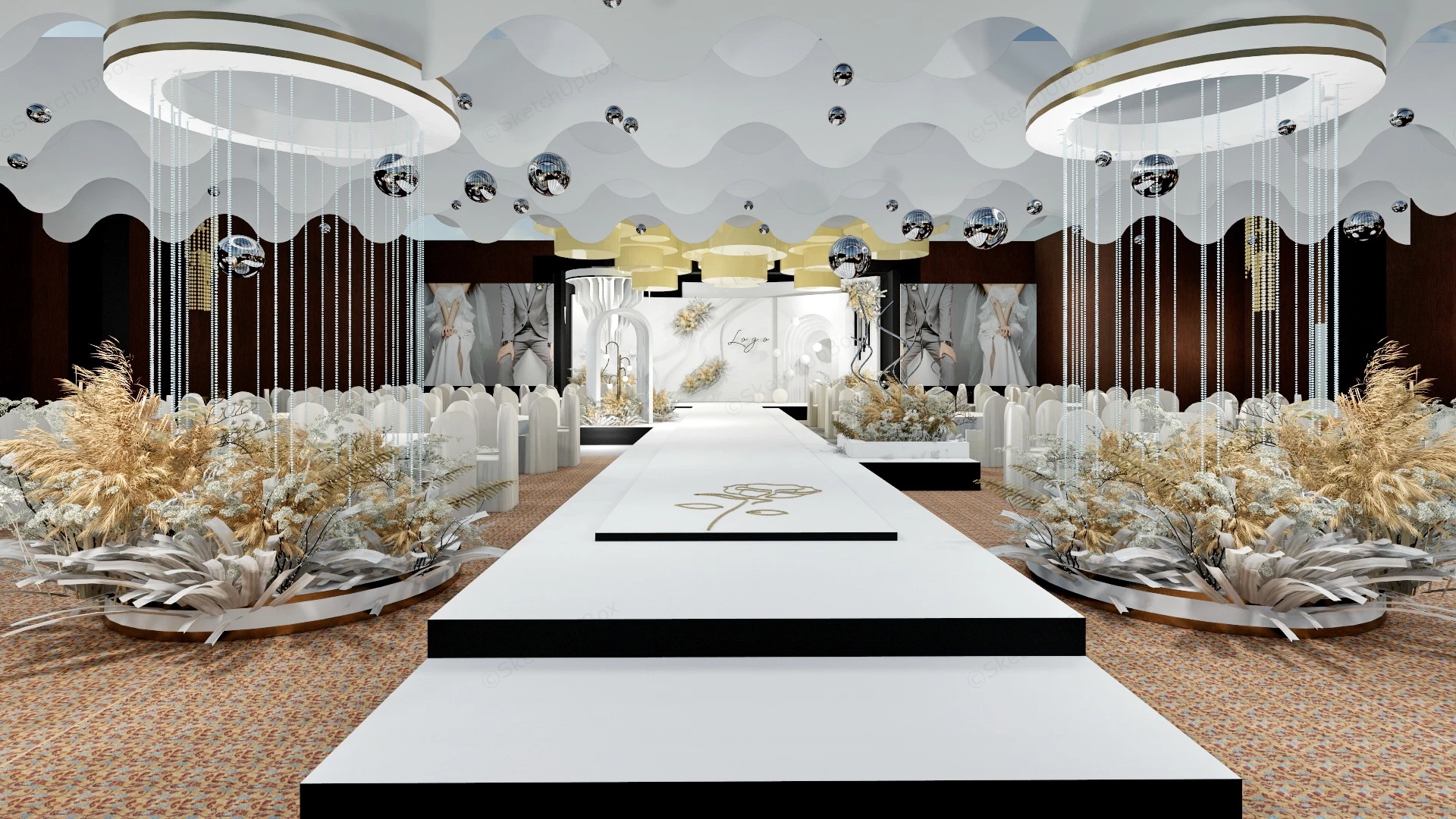 White Wedding Reception Banquet Hall sketchup model preview - SketchupBox