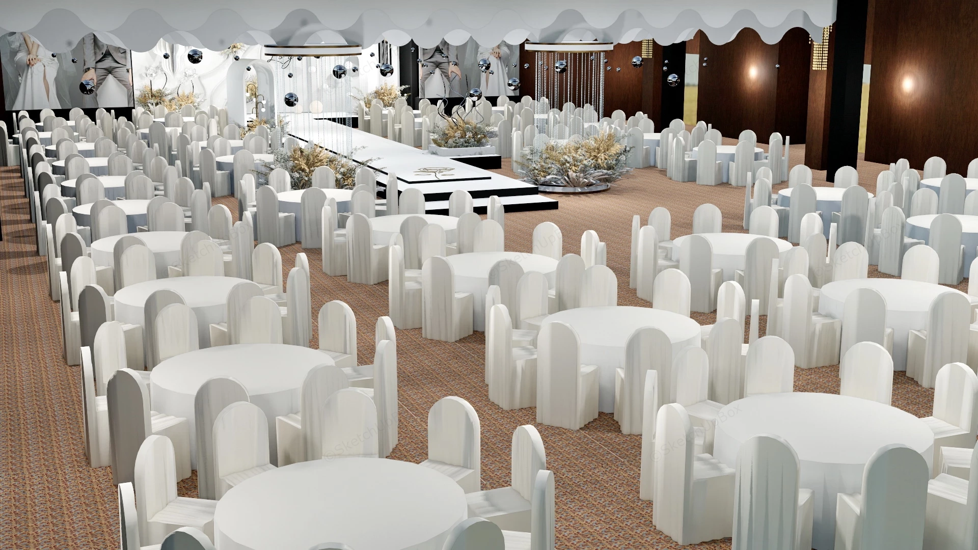 White Wedding Reception Banquet Hall sketchup model preview - SketchupBox