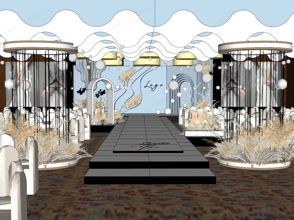 White Wedding Reception Banquet Hall sketchup model preview - SketchupBox