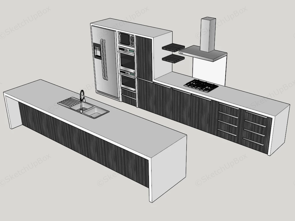 Spacious Kitchen Cabinet & Island sketchup model preview - SketchupBox