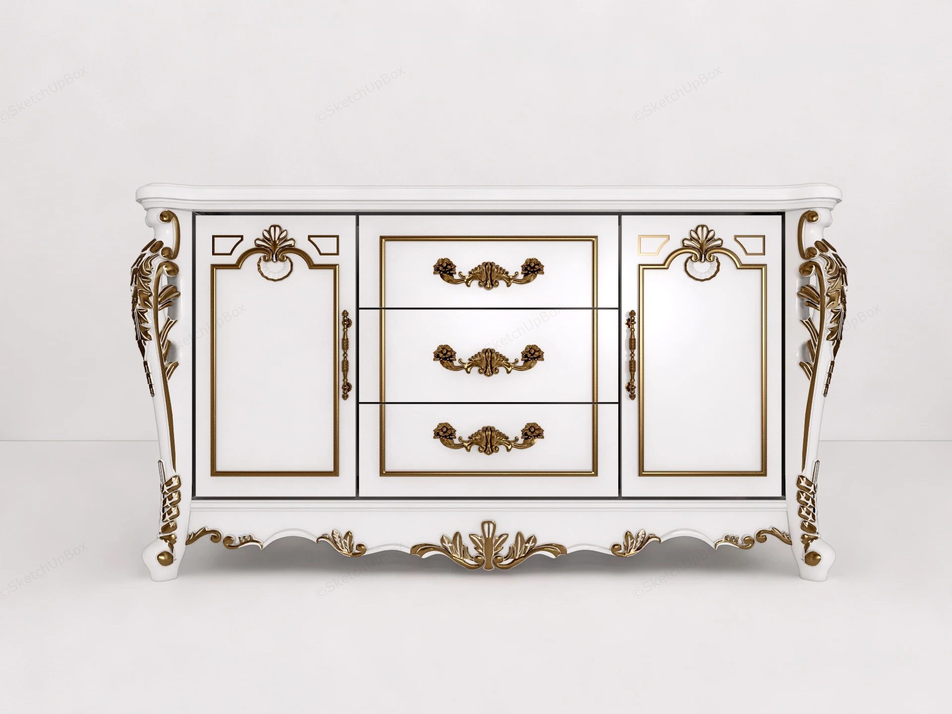 Classic White Sideboard sketchup model preview - SketchupBox