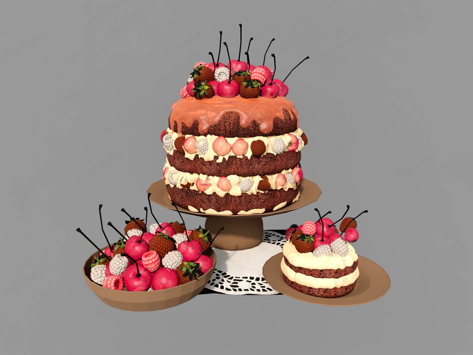 Strawberry And Cherry Cake sketchup model preview - SketchupBox