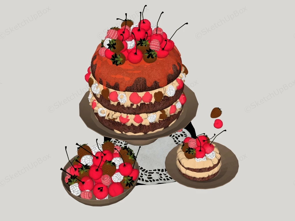 Strawberry And Cherry Cake sketchup model preview - SketchupBox