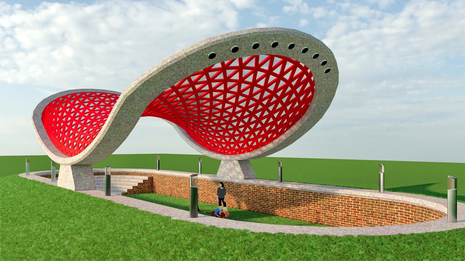 Double Curved Pavilion sketchup model preview - SketchupBox