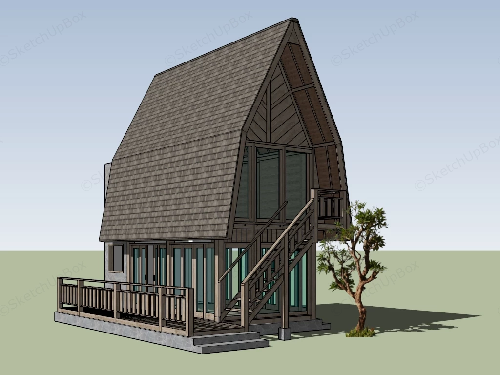 Narrow Wooden House sketchup model preview - SketchupBox