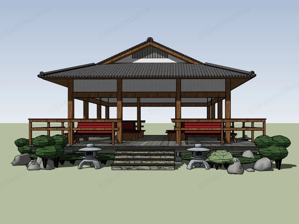 Japanese Garden Gazebo sketchup model preview - SketchupBox