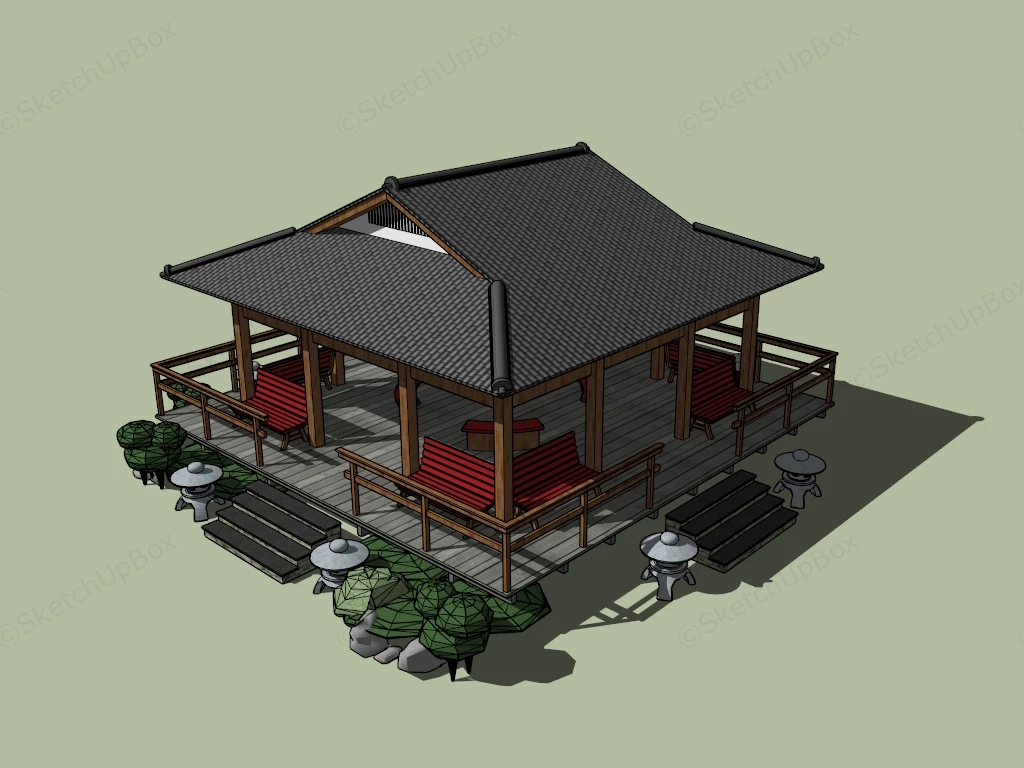 Japanese Garden Gazebo sketchup model preview - SketchupBox