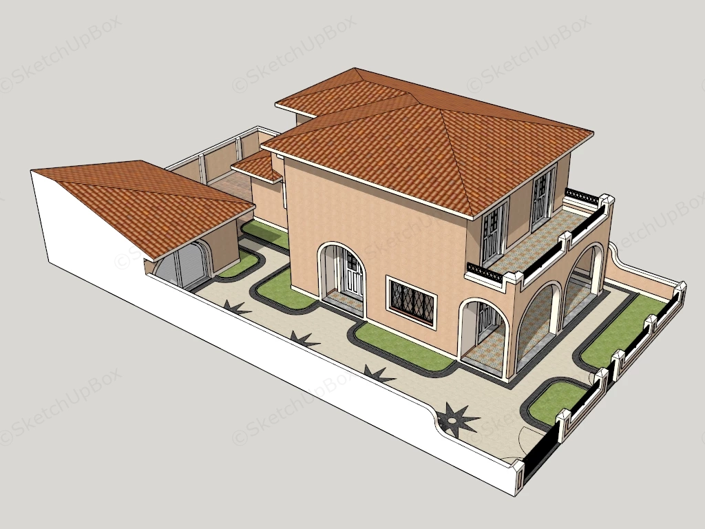 House With Courtyard Walls sketchup model preview - SketchupBox
