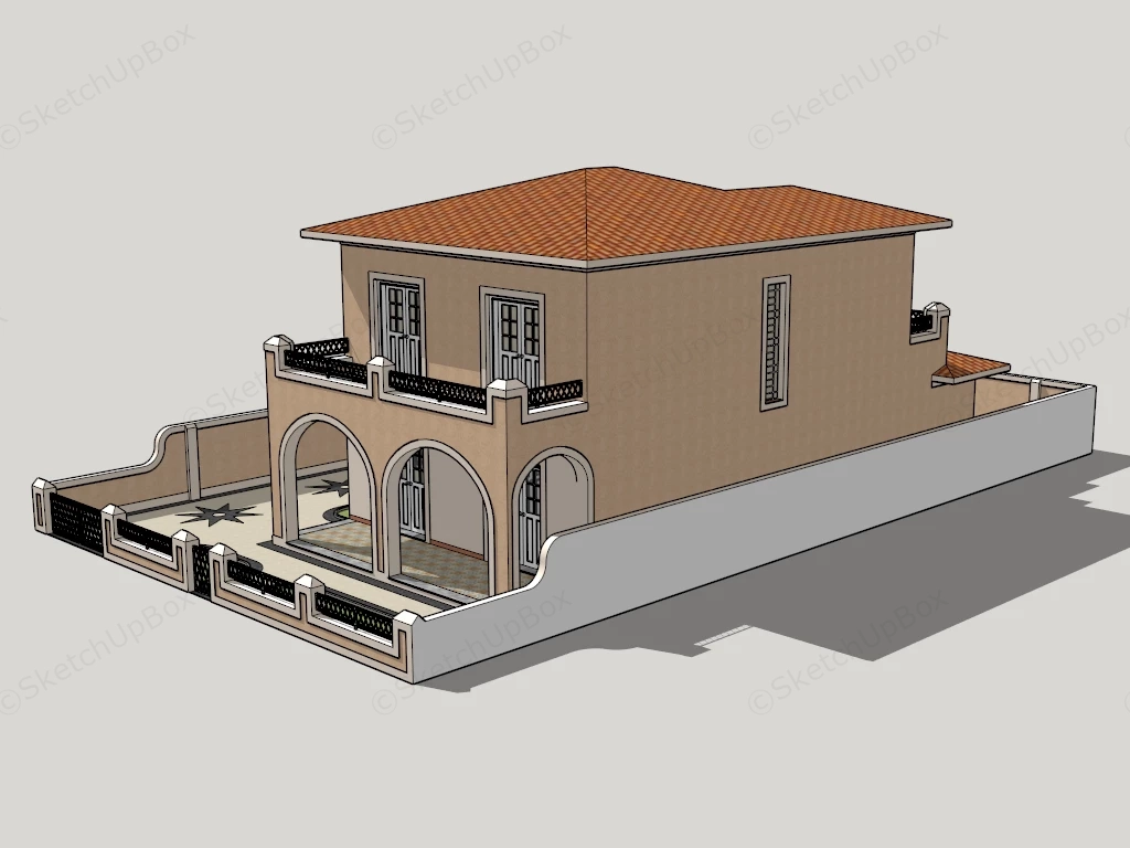 House With Courtyard Walls sketchup model preview - SketchupBox