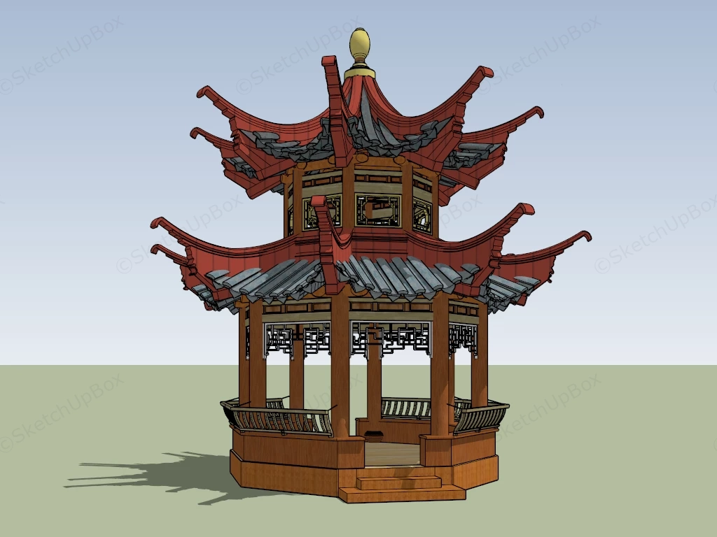 Double Roof Chinese Pavilion sketchup model preview - SketchupBox