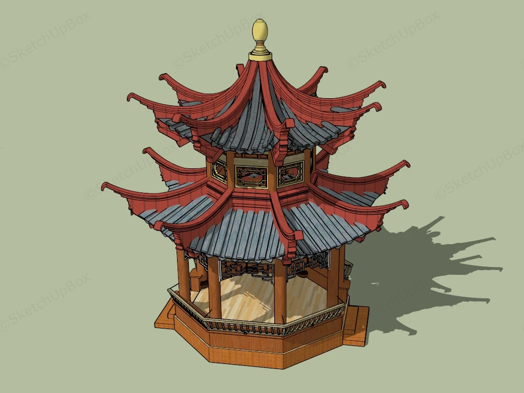 Double Roof Chinese Pavilion sketchup model preview - SketchupBox