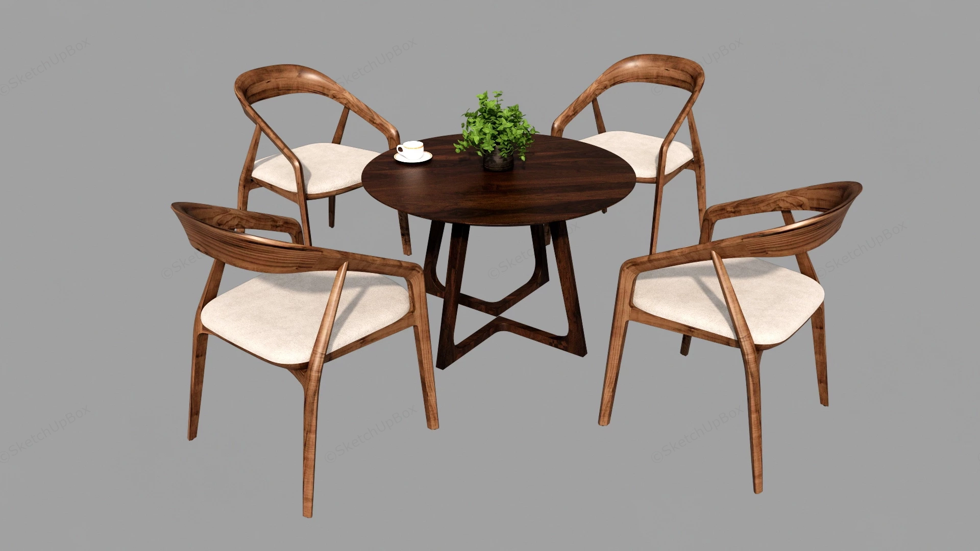 Round Wood Dining Table Set sketchup model preview - SketchupBox
