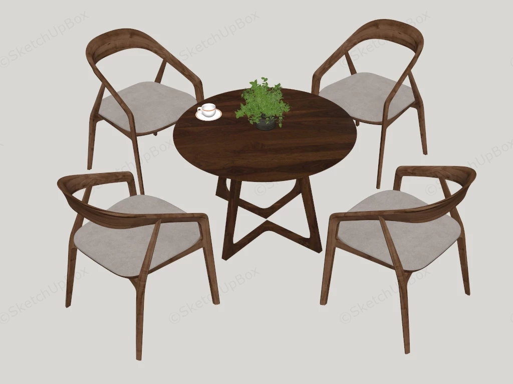 Round Wood Dining Table Set sketchup model preview - SketchupBox