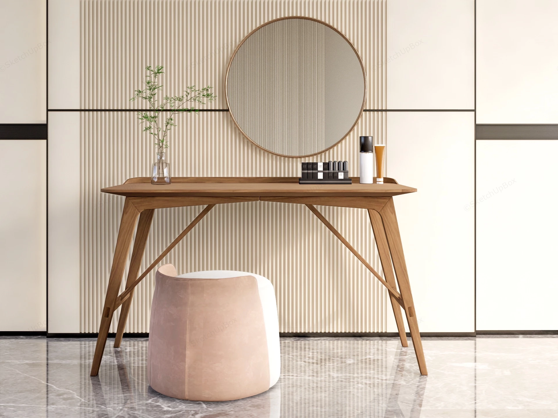 Solid Wood Dressing Table Set sketchup model preview - SketchupBox