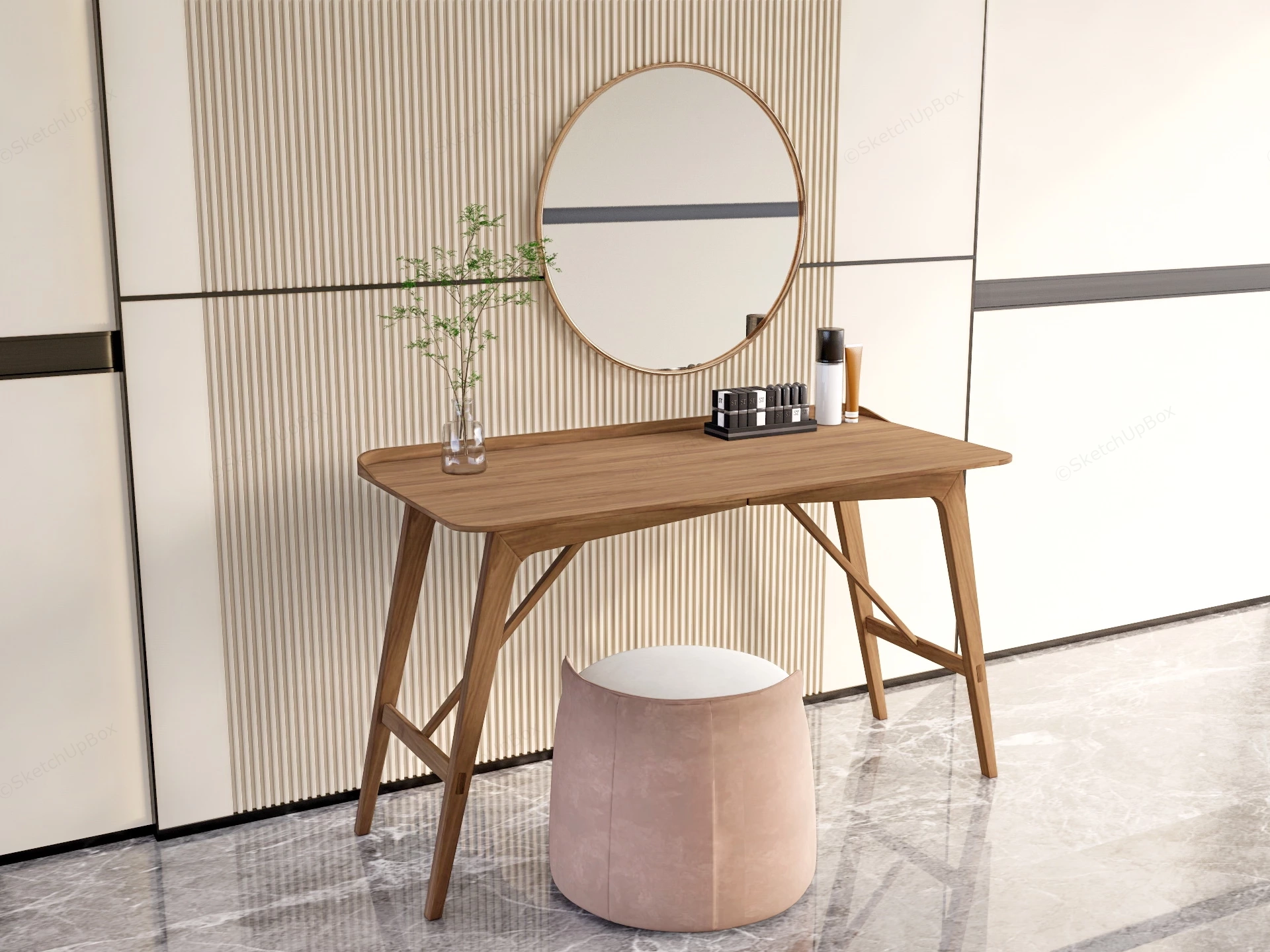 Solid Wood Dressing Table Set sketchup model preview - SketchupBox