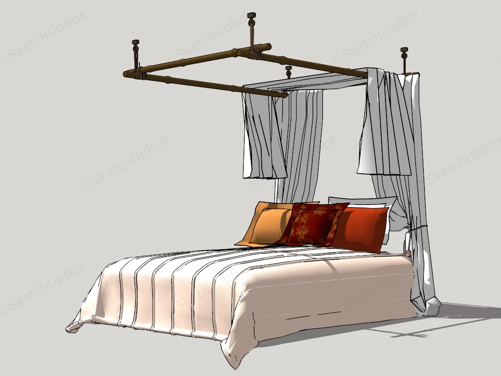 Rustic Canopy Bed sketchup model preview - SketchupBox