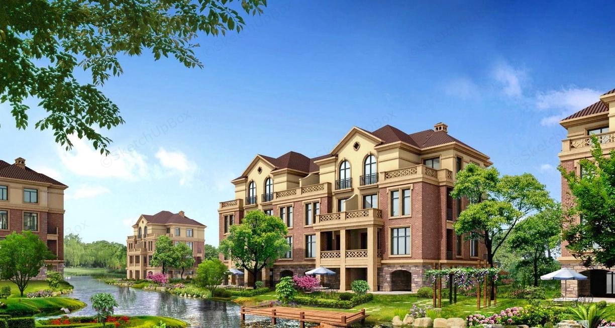 Brick Duplex House sketchup model preview - SketchupBox