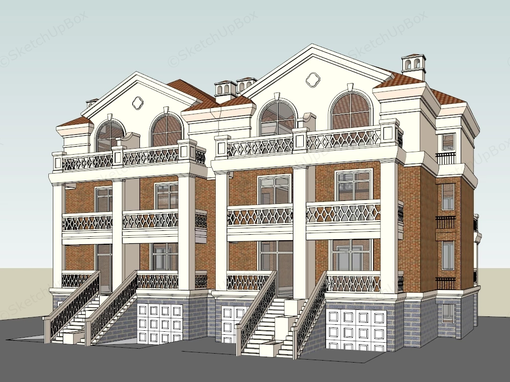 Brick Duplex House sketchup model preview - SketchupBox
