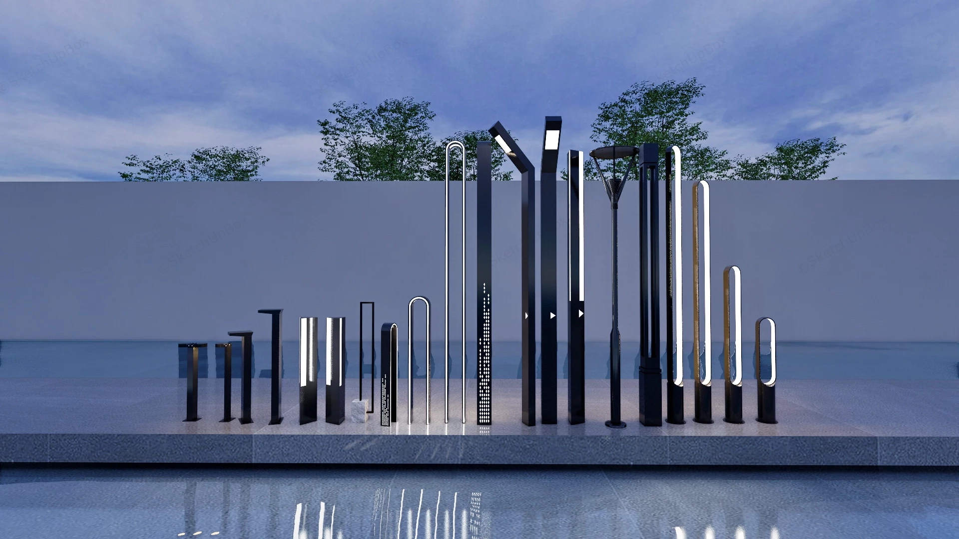 Modern Outdoor Landscape Lighting Fixtures sketchup model preview - SketchupBox