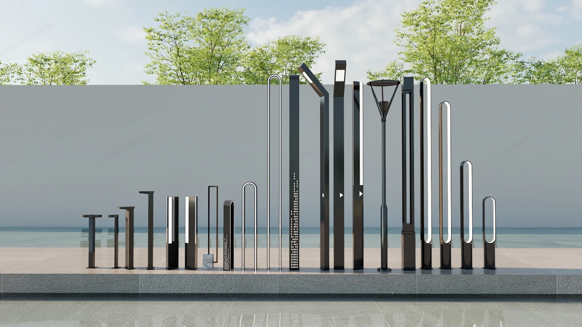 Modern Outdoor Landscape Lighting Fixtures sketchup model preview - SketchupBox