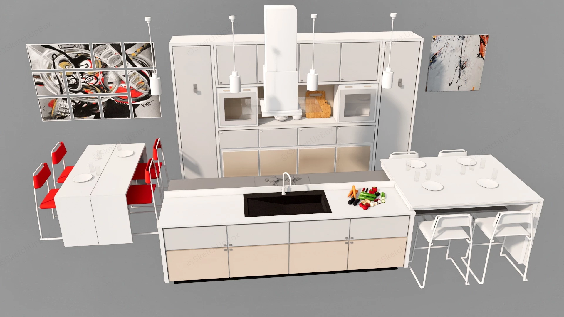 Kitchen Cabinets Island And Dining Table Set sketchup model preview - SketchupBox