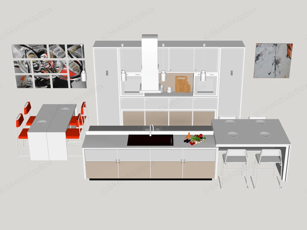 Kitchen Cabinets Island And Dining Table Set sketchup model preview - SketchupBox