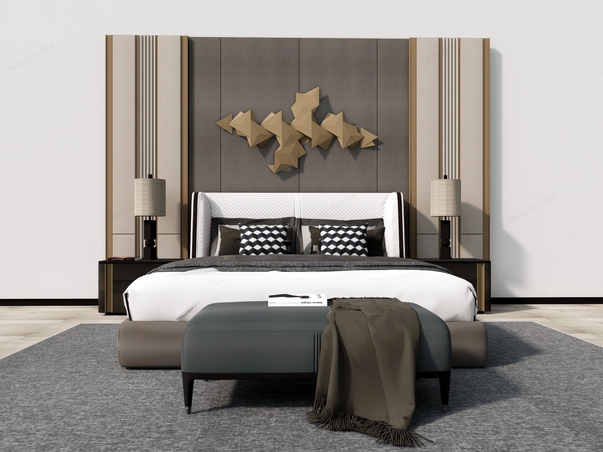 Bed & Headboard Accent Wall sketchup model preview - SketchupBox