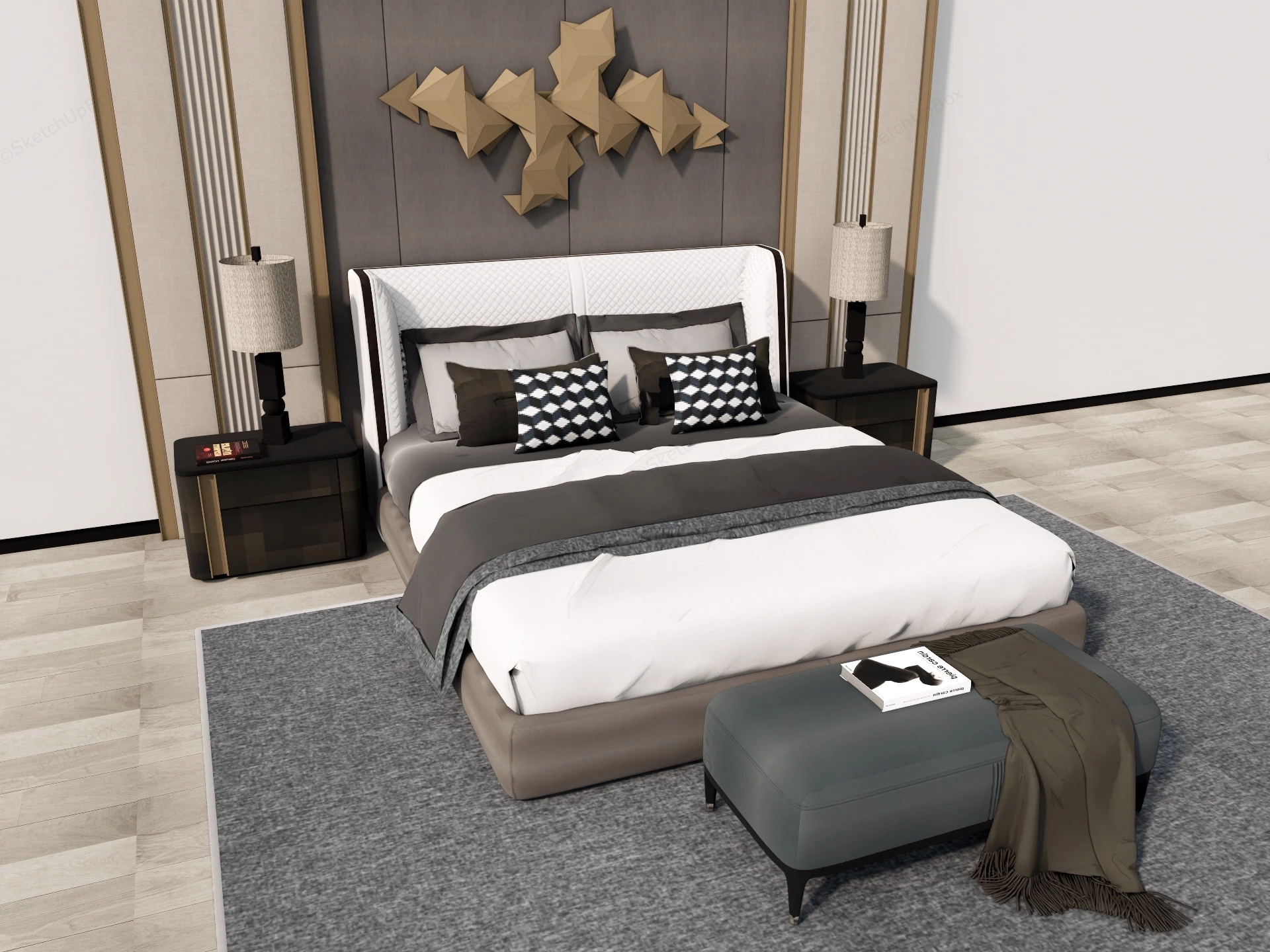 Bed & Headboard Accent Wall sketchup model preview - SketchupBox