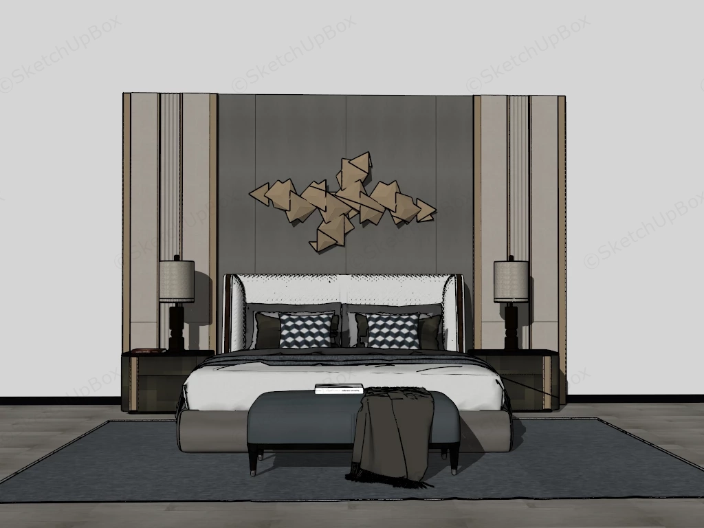 Bed & Headboard Accent Wall sketchup model preview - SketchupBox